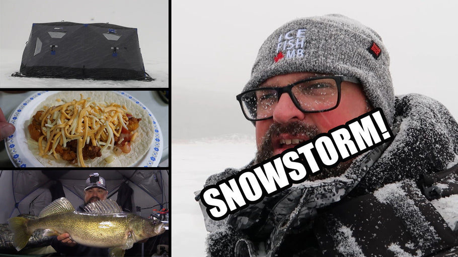 Winter Camping on Ice During a SNOWSTORM! | BIG WALLEYE!!